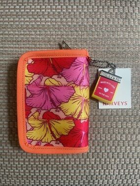 Harveys Hibiscus Orange Trim Floral Fun Size Wallet with Pink & Yellow Blooms
